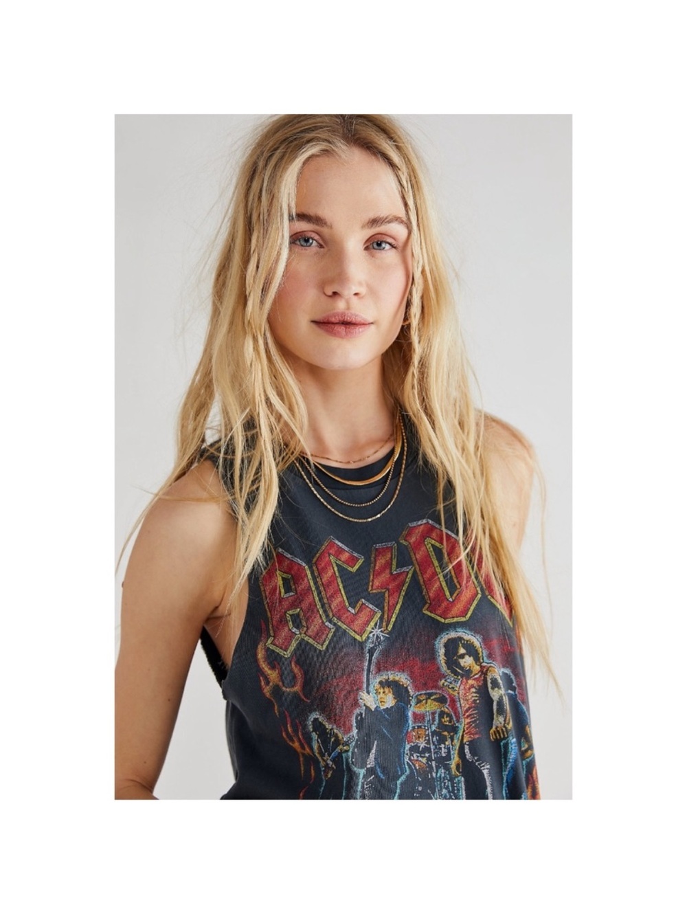 Daydreamer AC/DC Black Tank Top with Red and Yellow Flame Graphic - Picture 6 of 10